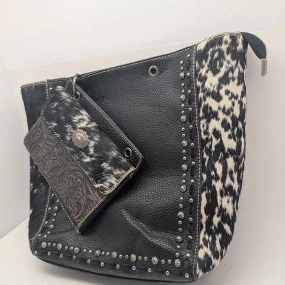 Trinity Ranch Rare Studded Spotted Cowhide Leather Bag Purse & Wallet Crossbody - Picture 3 of 11